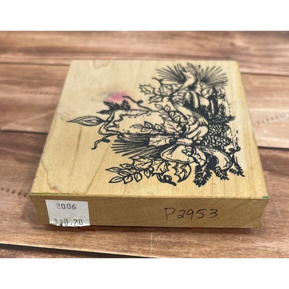 2006 NORTHWOOD'S P2953 CHRISTMAS CANDLE WOOD MOUNTED RUBBER STAMP HOLLY BERRY - Picture 4 of 4